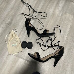 Pashion Footwear Black Patent Lace-Up Heeled Sandals